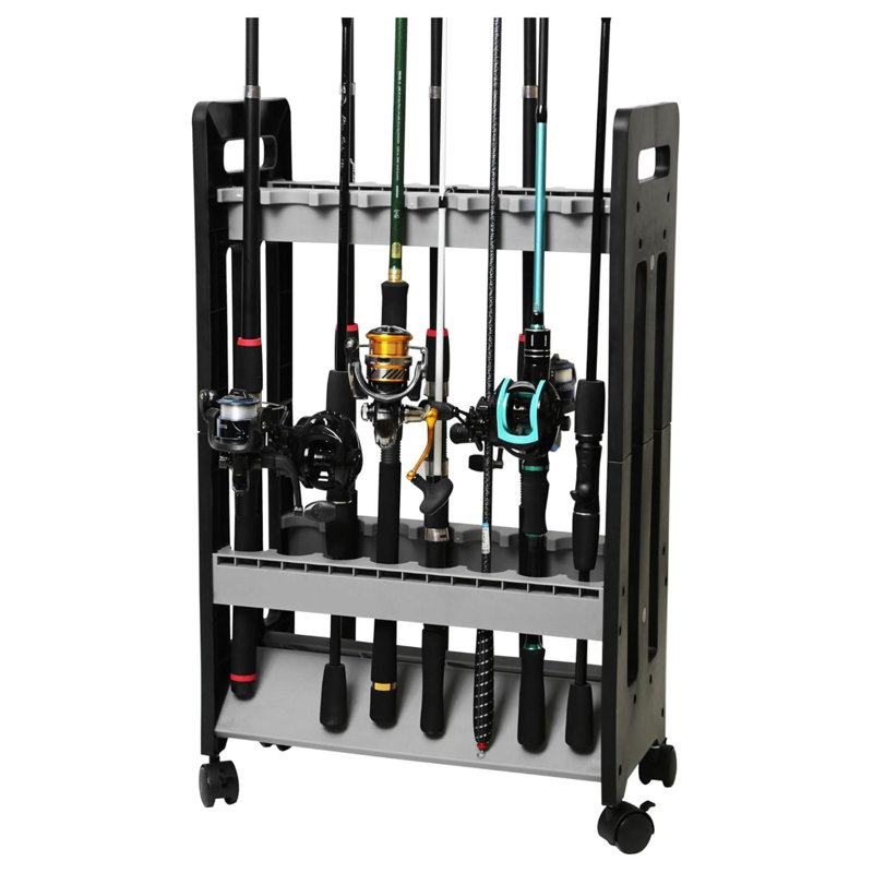 Wealers Vertical Rod Holders - Fishing Gear Holder For Garage Organization & Camper Storage - Floor Fishing Rack & Tool Storage Holds 16 Poles & Fishing Accessories - Ideal Gifts For